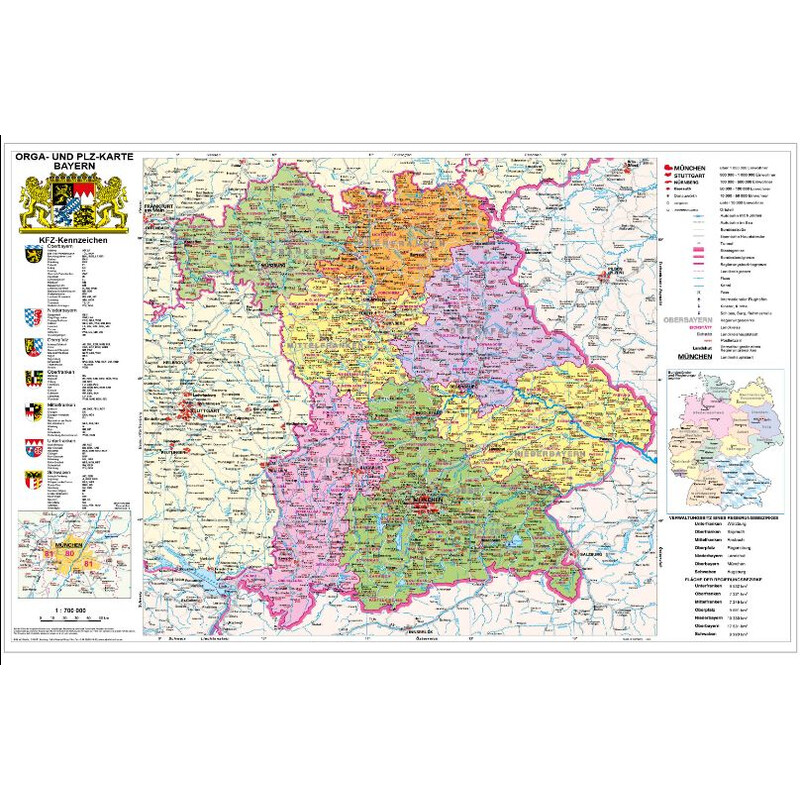 Stiefel Regionale kaart Bayern politisch mit Postleitzahlen