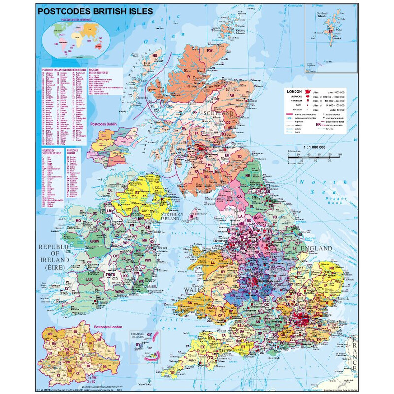 Stiefel Groot-Brittannië postcode kaart (Engels)