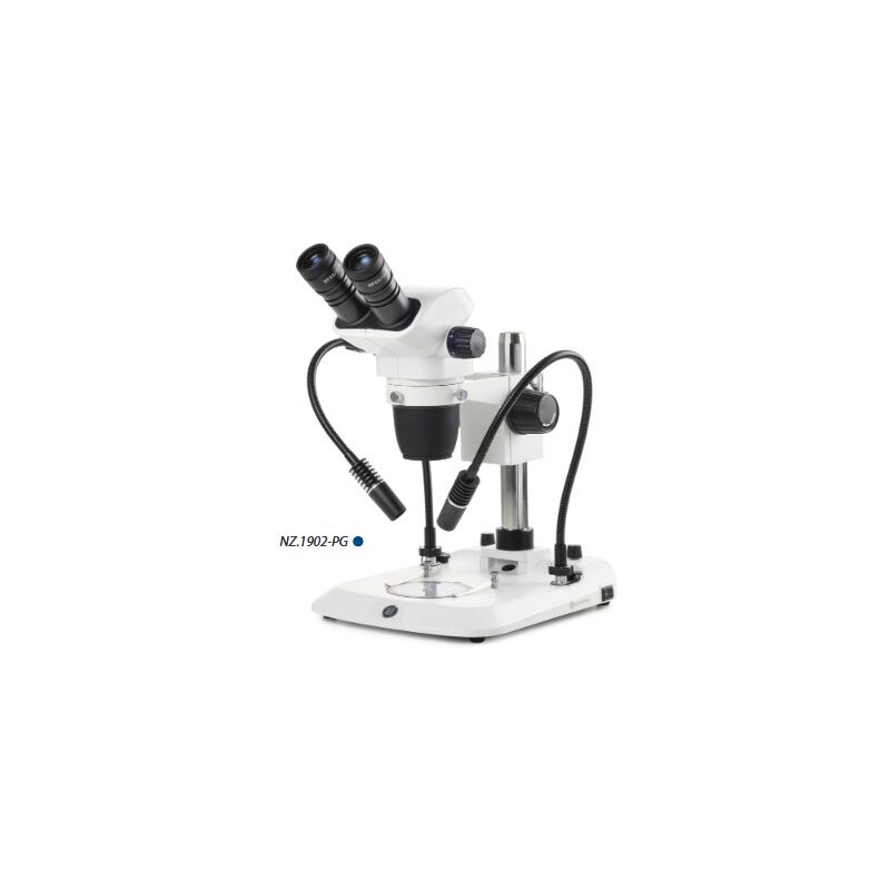Euromex Stereo zoom microscoop NZ.1702-PG, 6,5-55x, zuil, 2 Zwanenhals, Doorgelaten licht, bino