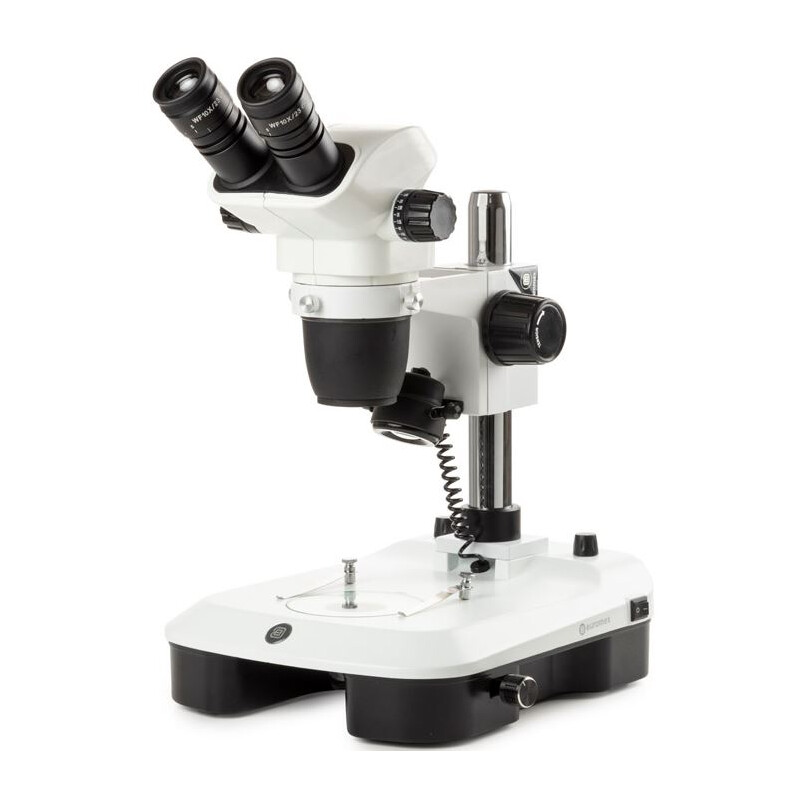 Euromex Stereo zoom microscoop NZ.1702-M, 6,5-55x, zuil, gereflecteerd en doorgelaten licht, bino, Spiegels voor dark field, embryologie