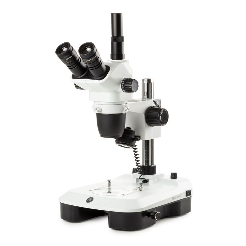 Euromex Stereo zoom microscoop NZ.1903-M, 6.7-45x, zuil, gereflecteerd en doorgelaten licht, trino, Spiegels voor dark field, embryologie