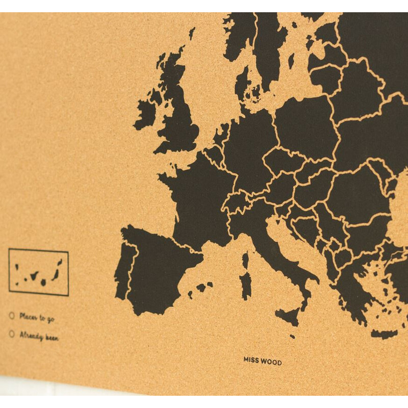 Miss Wood continentkaart Woody Map Europa schwarz 60x45cm