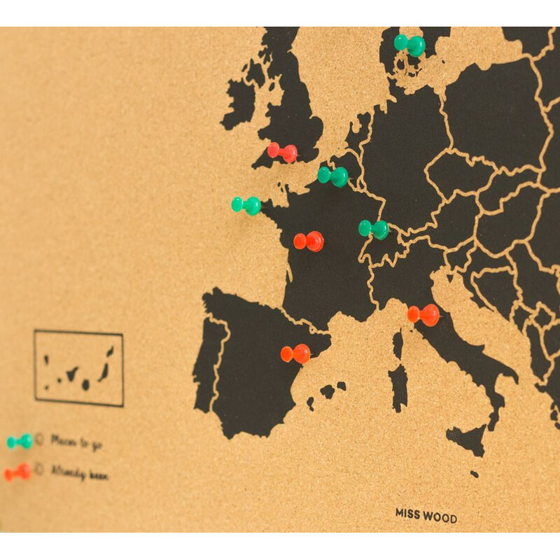 Miss Wood continentkaart Woody Map Europa schwarz XL