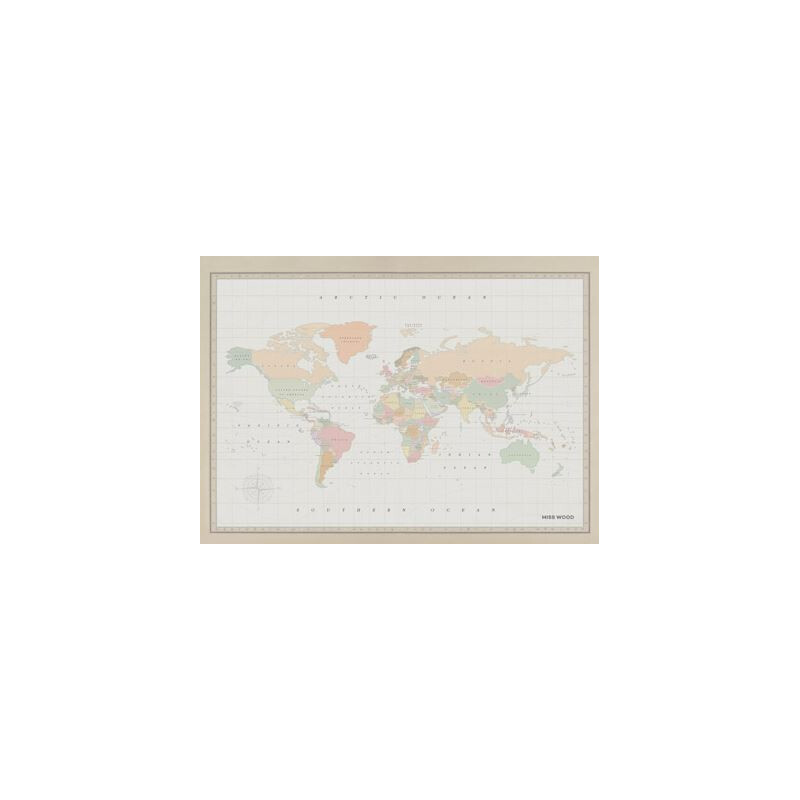 Miss Wood Wereldkaart Woody Map Watercolor Colonial L