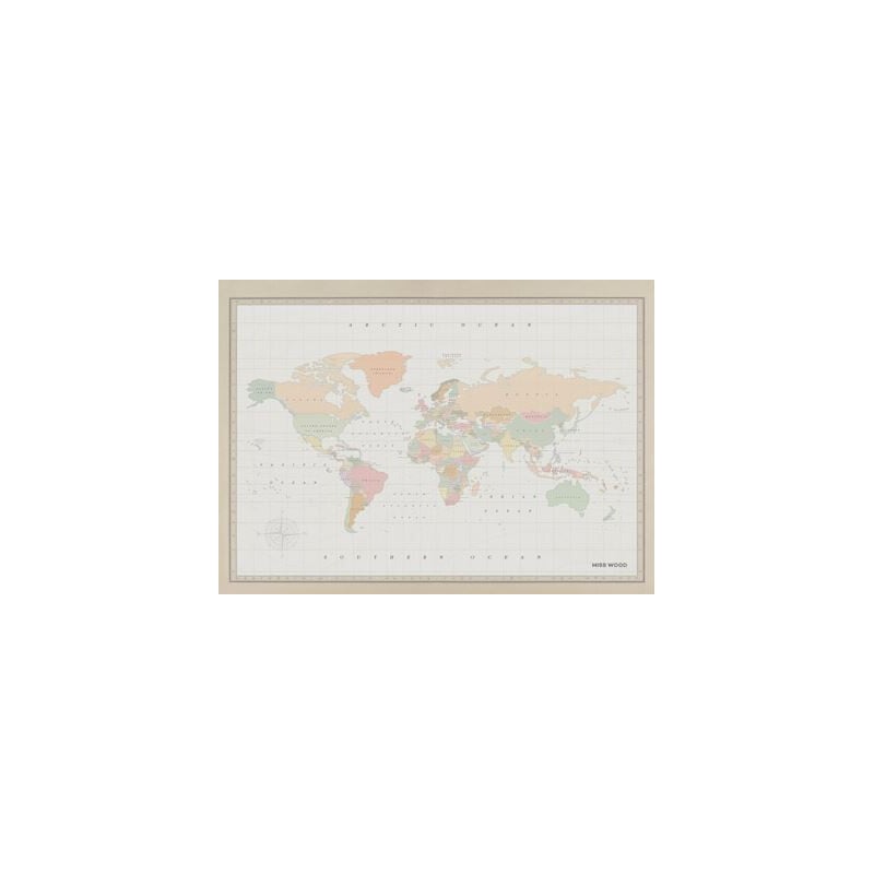 Miss Wood Wereldkaart Woody Map Watercolor Colonial XL