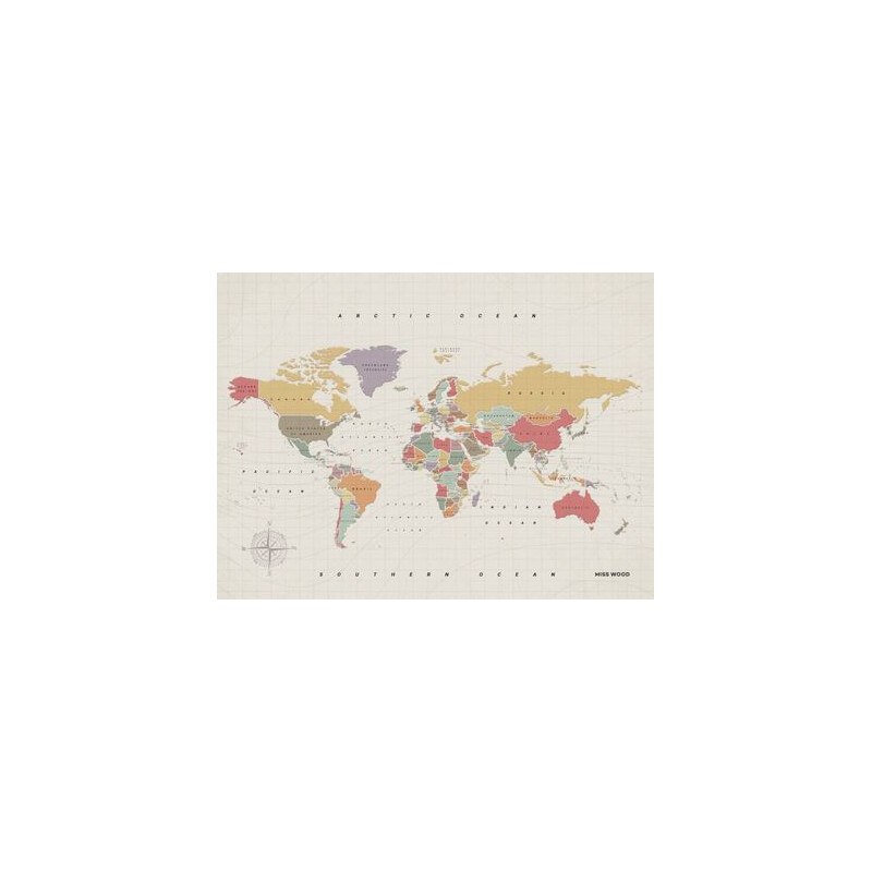 Miss Wood Wereldkaart Woody Map Watercolor Tropical L