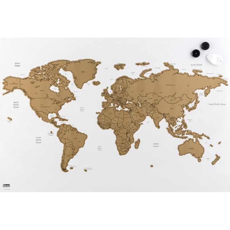 Idena Wereldkaart Magnetisch bord wereld map om op te krassen en vast te pinnen
