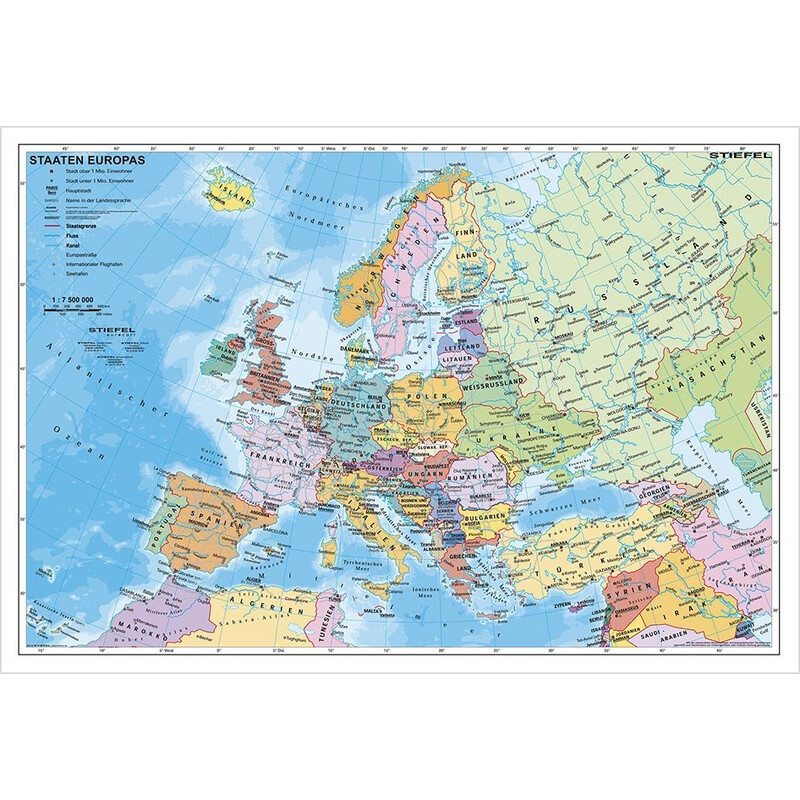 Stiefel continentkaart Europa, politiek (Engels)