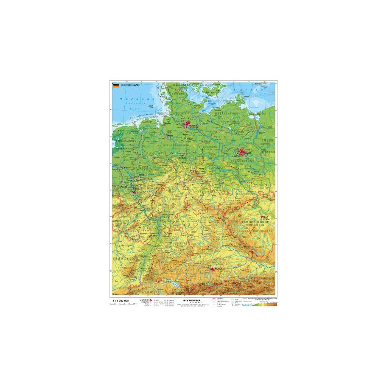 Stiefel Fysieke kaart van Duitsland (Engels)