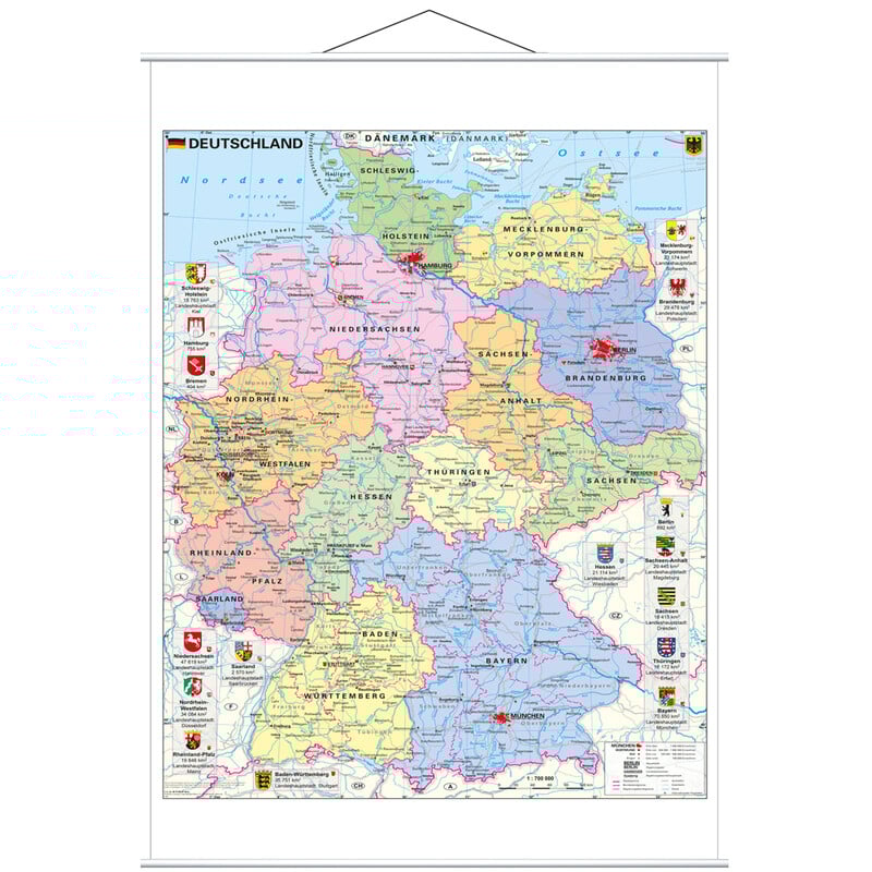 Stiefel Kaart Deutschland politisch mit Wappen (97 x 119 cm)