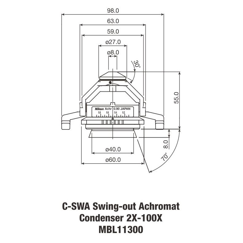 Nikon Achromat uitzwenkbare condensor 2-100x N.A. 0.90