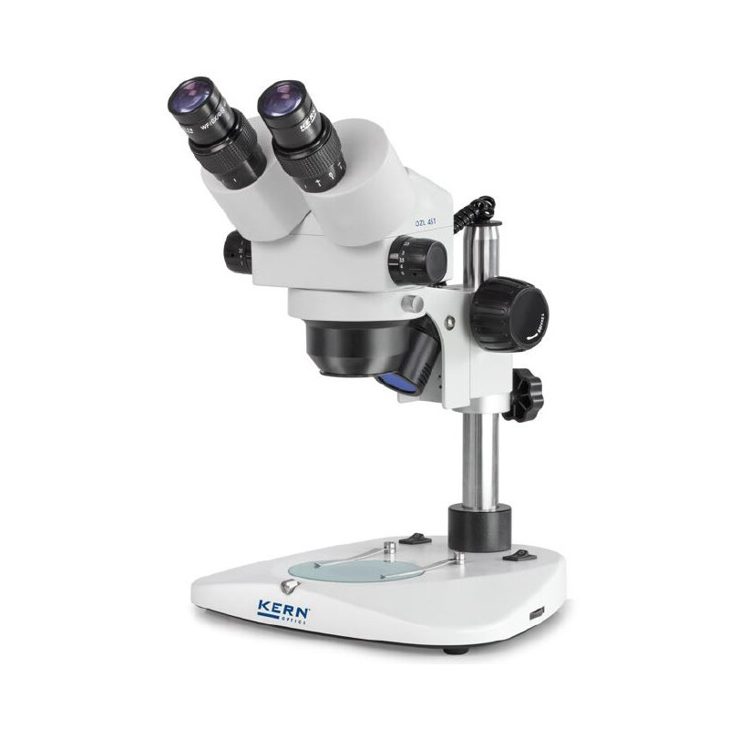 Kern Stereo zoom microscoop OZL 451, Greenough, zuil, bino, 0.75-5.0x, 10x/23, 10W Halogeen
