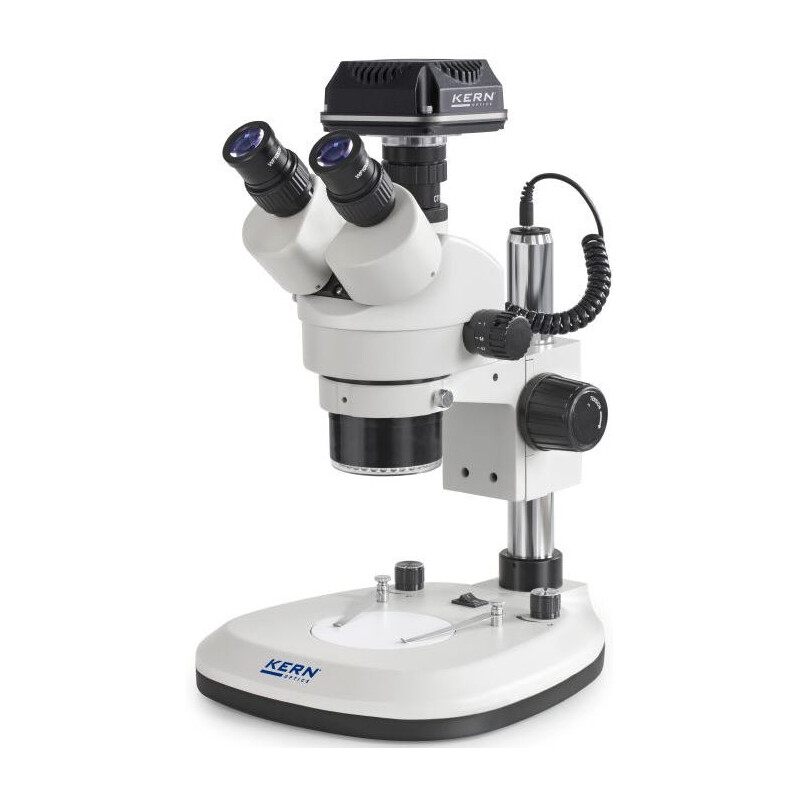 Kern Microscoop OZL 466C825, Greenough, zuil, 7-45x, 10x/20, doorgelaten licht 3W LED, ringobjectief, camera 5MP, USB 2.0