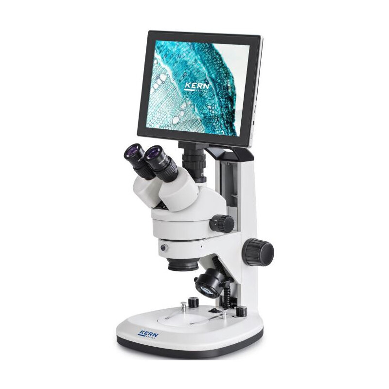 Kern Microscoop OZL 468T241 Greenough, Zahnstange, 7-45x, 10x/20, Auf-Durchlicht, 3W LED, Kamera 5MP, USB 2.0, HDMI, WiFi, Tablet