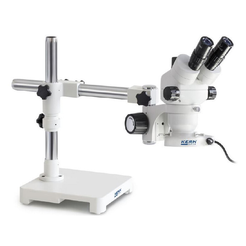 Kern Stereo zoom microscoop OZM 902, bino, 7x-45x, HSWF, Statief, enkele arm met tafelblad, ringverlichting LED 4.5 W