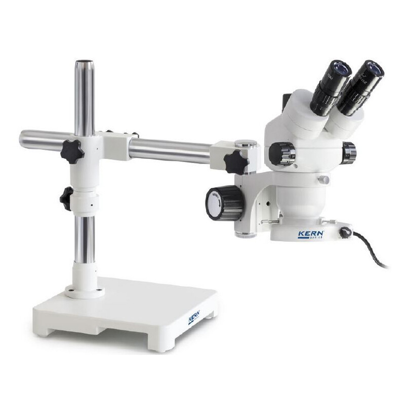 Kern Stereo zoom microscoop OZM 902, bino, 7x-45x, HSWF, Stativ, Einarm m. Tischplatte, Ringlicht LED 4.5 W