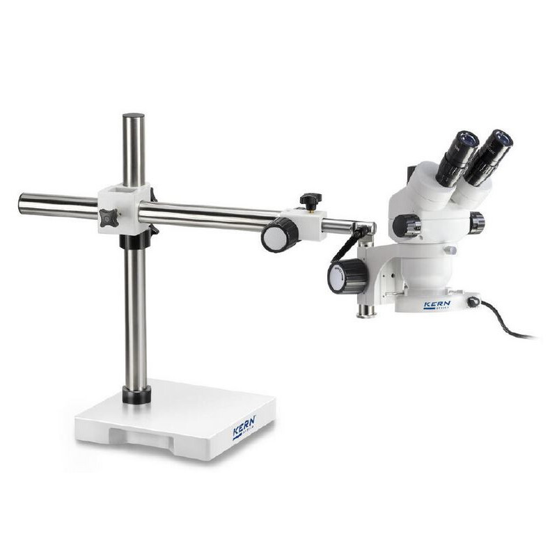 Kern Stereo zoom microscoop OZM 912, bino, 7x-45x, HSWF 10x23 mm, Stativ, Einarm (430 mm x 385 mm) m. Tischplatte, Ringlicht LED 4.5 W