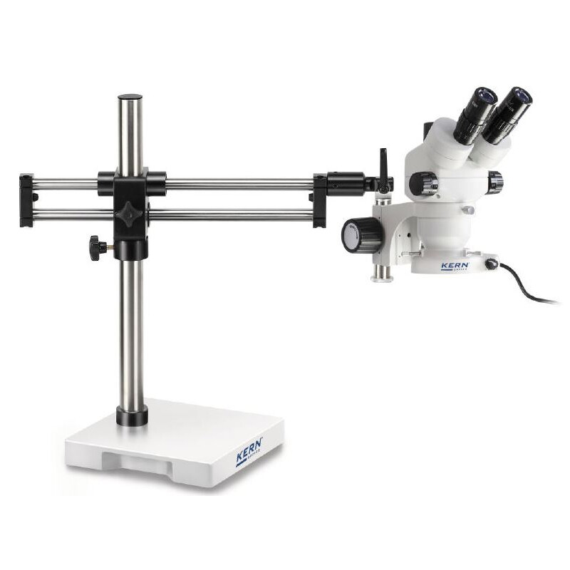 Kern Stereo zoom microscoop OZM 932, bino, 7-45x, HSWF 10x23 mm, Statief dubbele arm, 430x480mm, w. tafelblad, Ringlampen LED 4.5 W