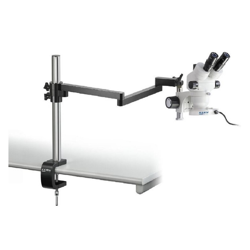 Kern Stereo zoom microscoop OZM 953, trino, 7-45x, HSWF 10x23 mm, Gelenkarm-Stativ Tischklemme, Ringlicht LED, 4,5W