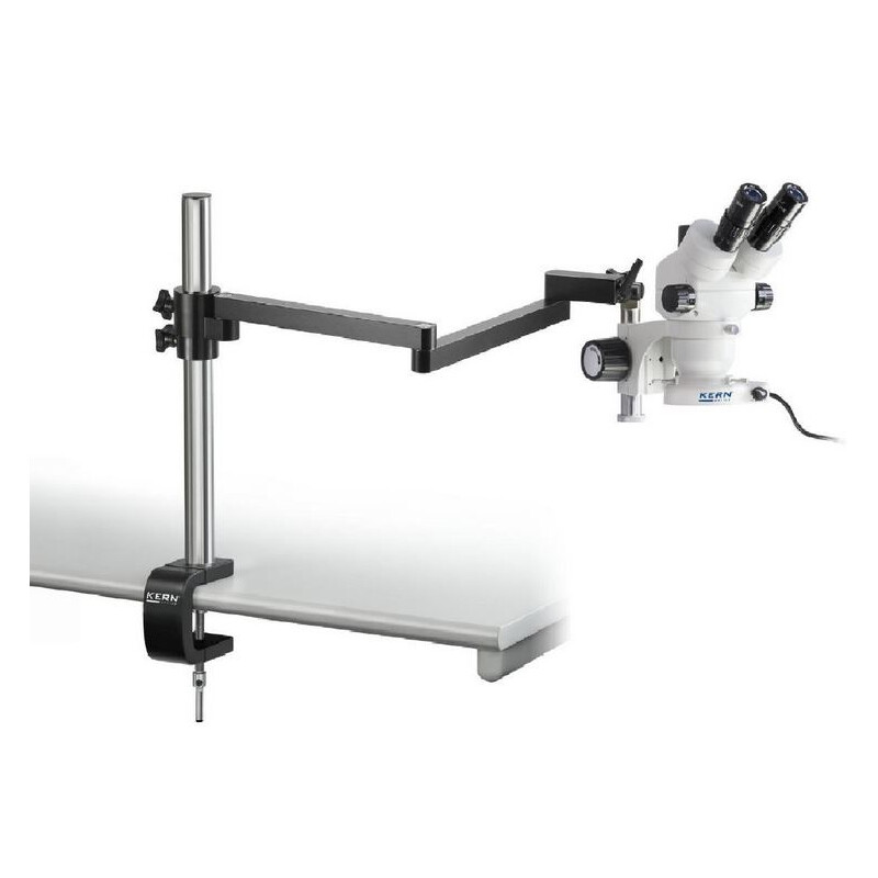 Kern Stereo zoom microscoop OZM 953, trino, 7-45x, HSWF 10x23 mm, knikarm statief tafelklem, ringlampen LED, 4.5W