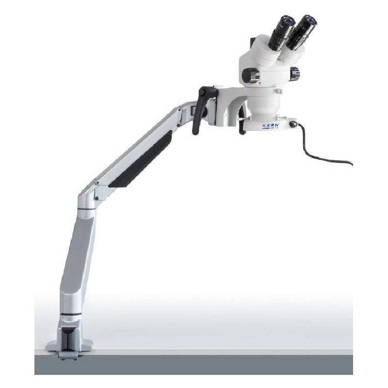 Kern Stereo zoom microscoop OZM 983, trino, 7-45x, HSWF 10x23 mm, Industrieel statief, veer, tafelklem, ringverlichting LED 4.5W