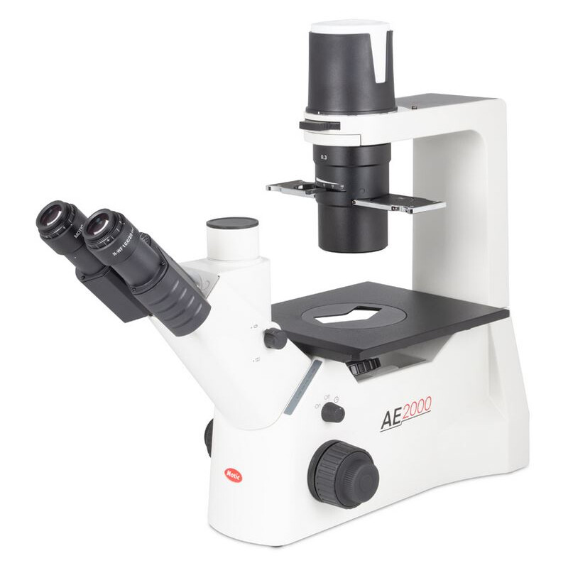 Motic Omgekeerde microscoop AE2000 trino, infinity, 40x-200x, phase, Hal, 30W