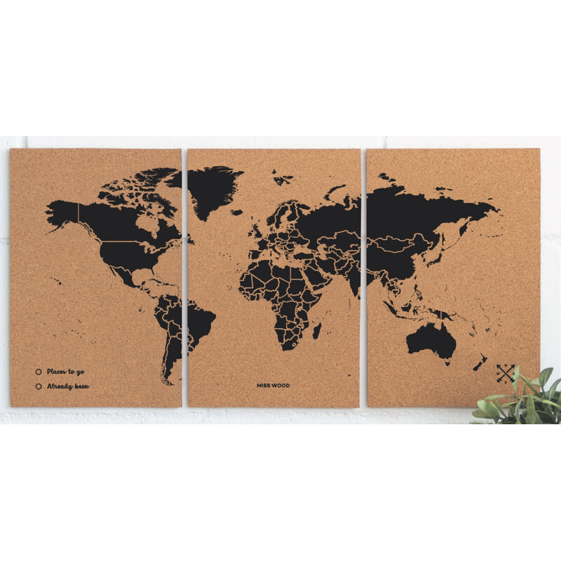 Miss Wood Wereldkaart Puzzelkaart M - Zwart