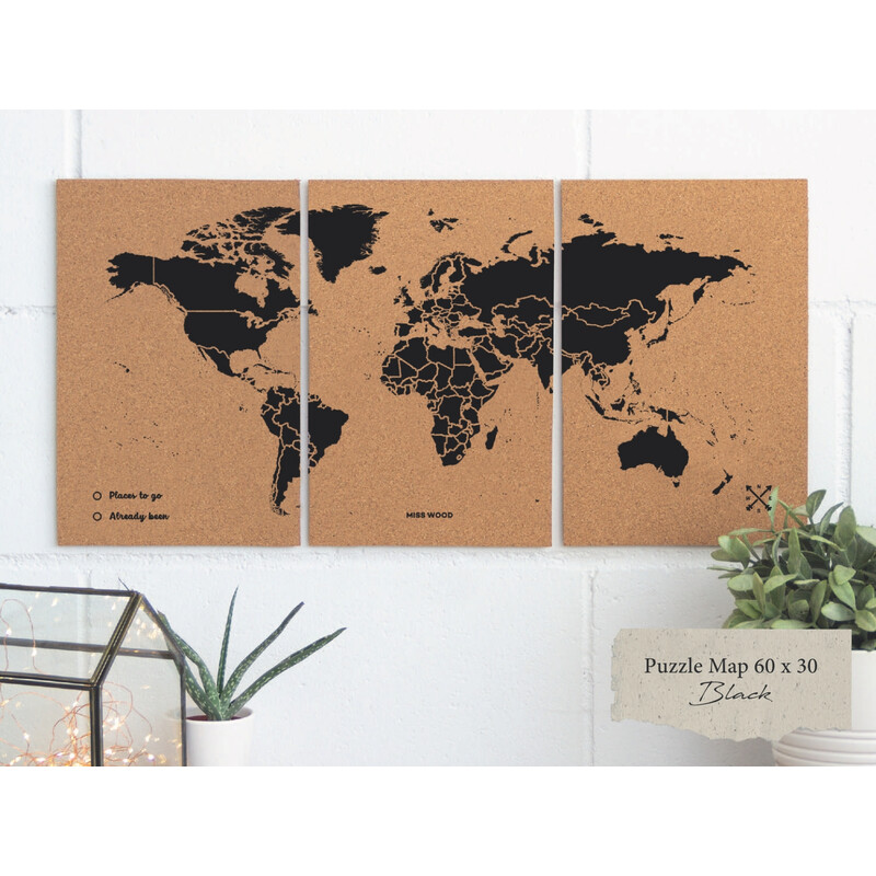 Miss Wood Wereldkaart Puzzelkaart M - Zwart
