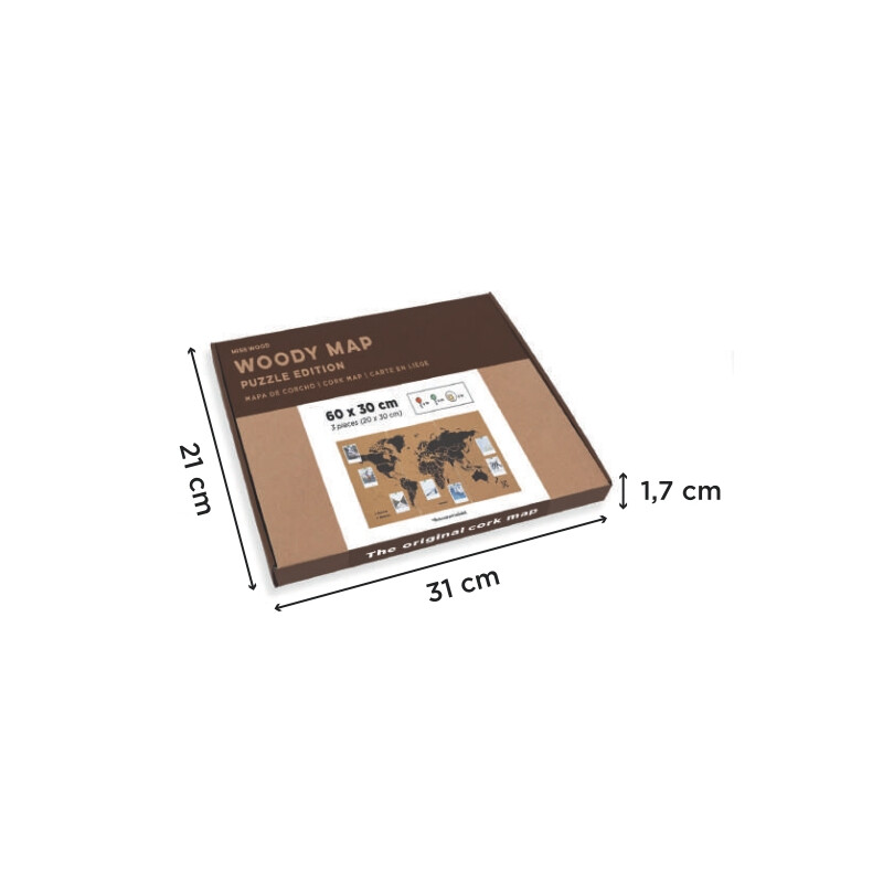Miss Wood Wereldkaart Puzzelkaart M - Zwart