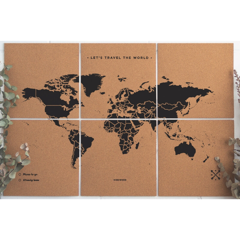 Miss Wood Wereldkaart Puzzelkaart XL - Zwart