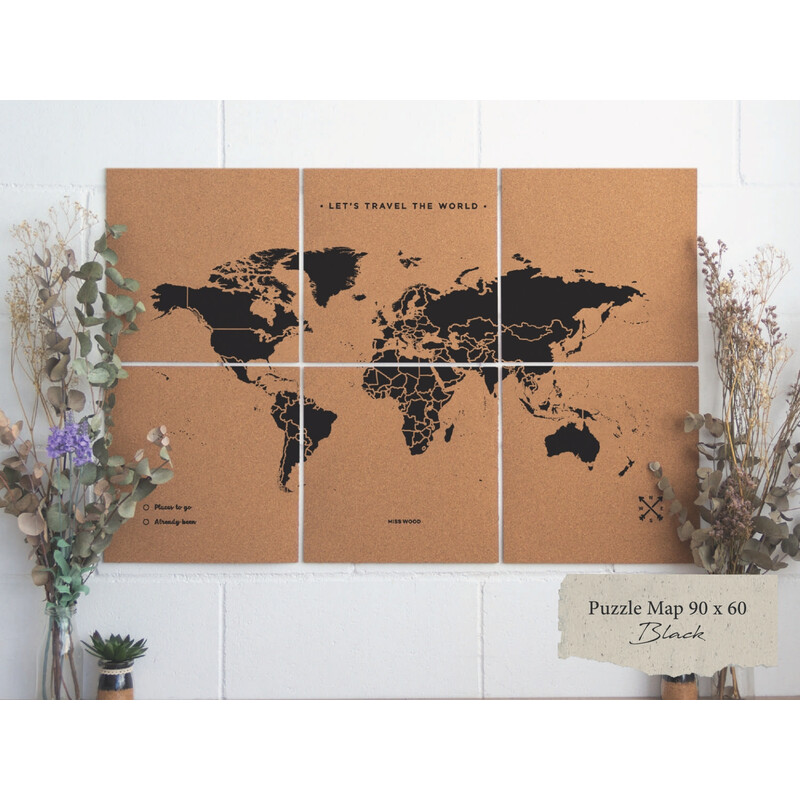 Miss Wood Wereldkaart Puzzelkaart XL - Zwart
