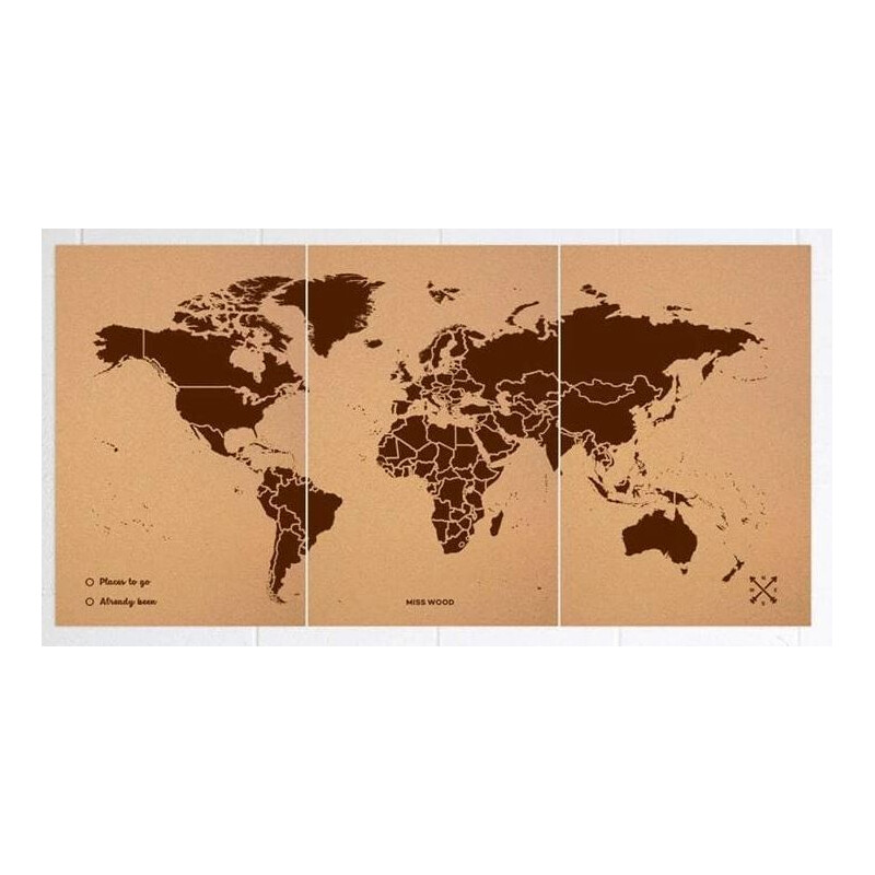 Miss Wood Wereldkaart Woody Map Natural Cork XXXL brown