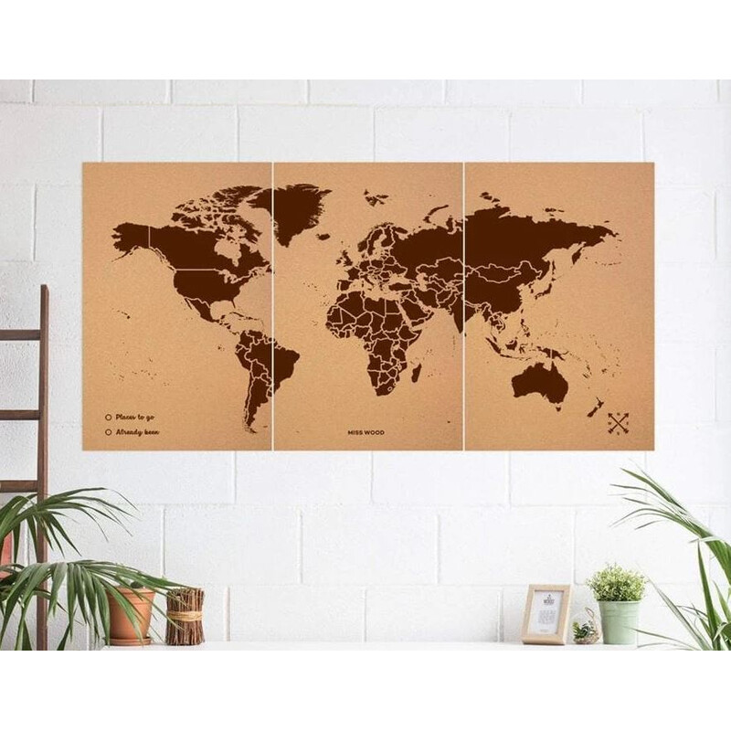 Miss Wood Wereldkaart Woody Map Natural Cork XXXL brown