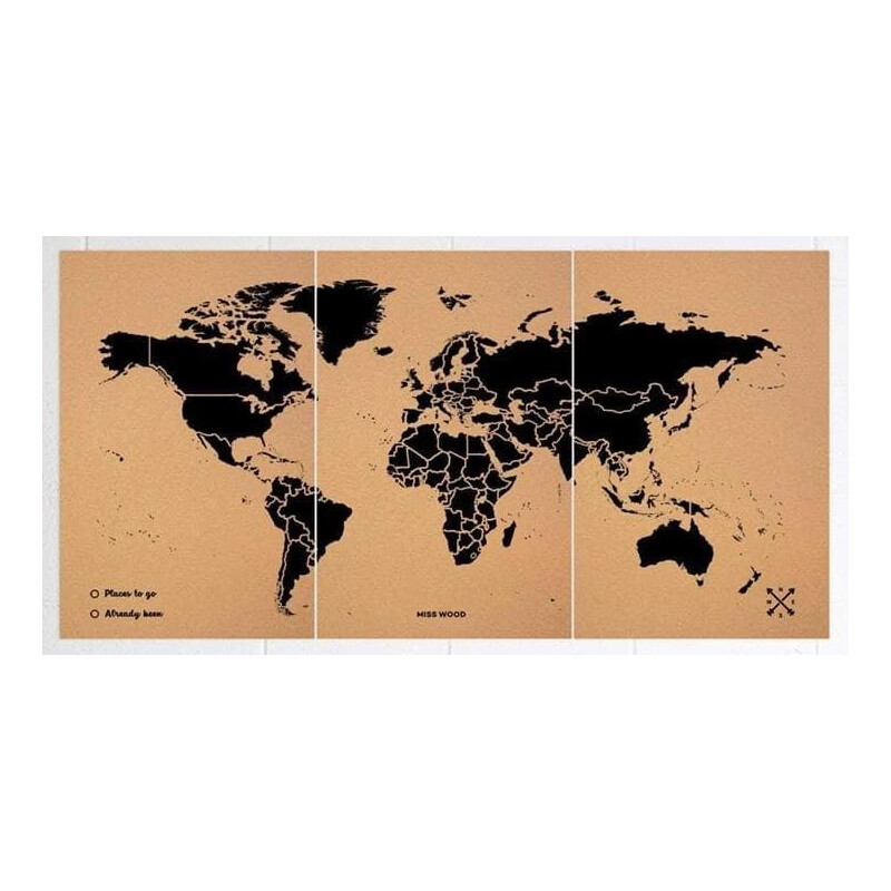 Miss Wood Wereldkaart Woody Map Natural Cork XXXL black