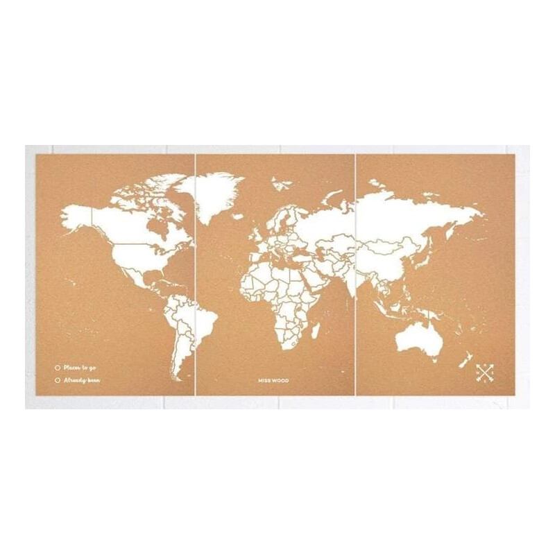 Miss Wood Wereldkaart Woody Map Natural Cork XXXL white