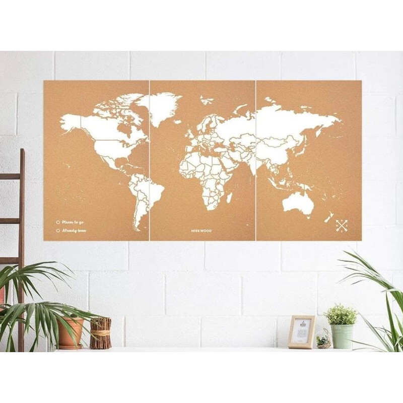 Miss Wood Wereldkaart Woody Map Natural Cork XXXL white