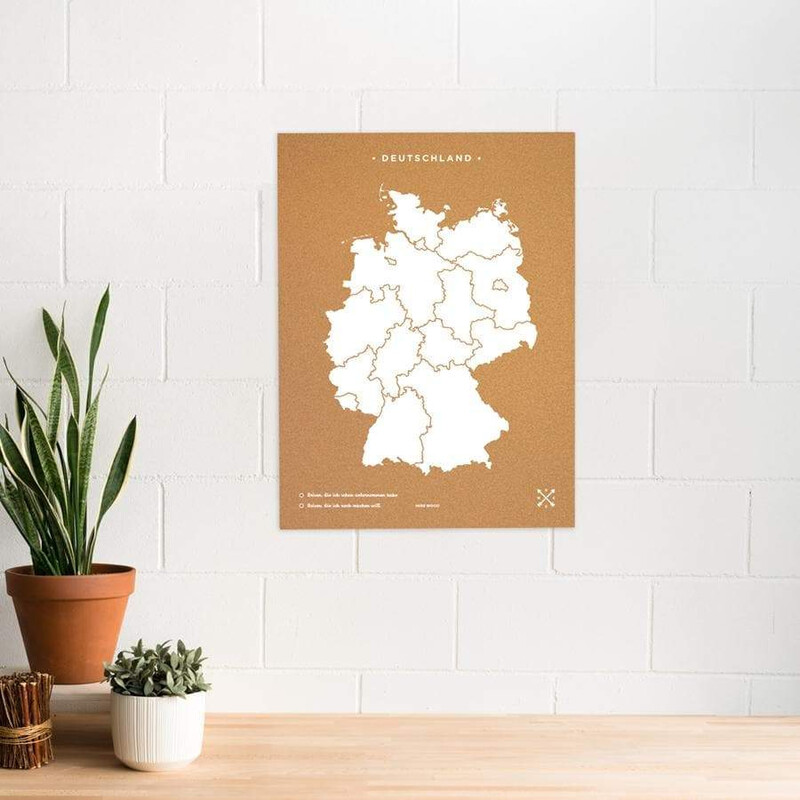 Miss Wood Kaart Woody Map Countries Deutschland Cork XL white (60 x 90 cm)