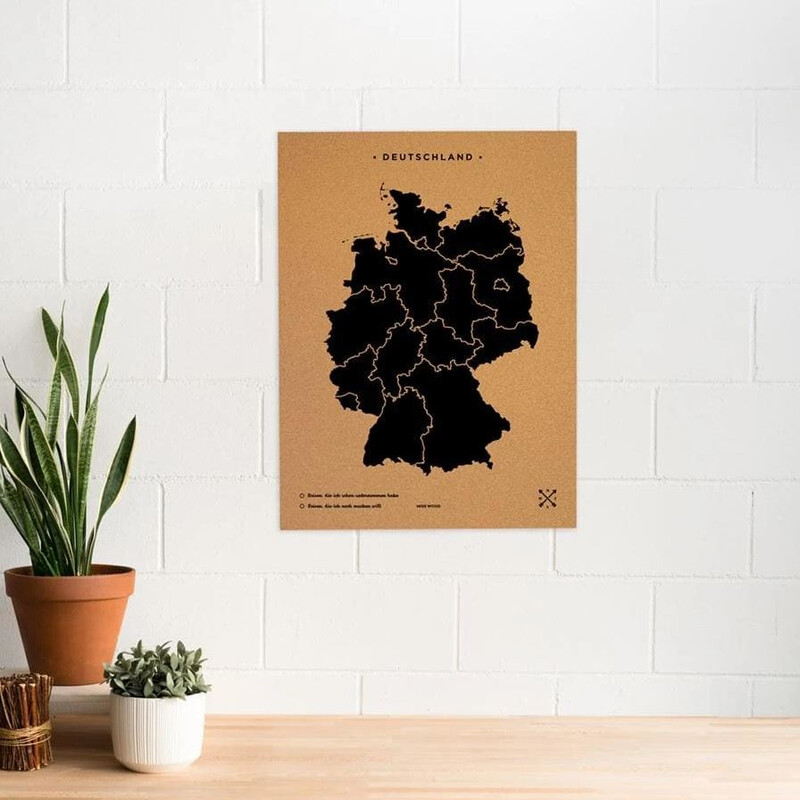 Miss Wood Kaart Woody Map Countries Deutschland Cork XL black (90 x 60 cm)