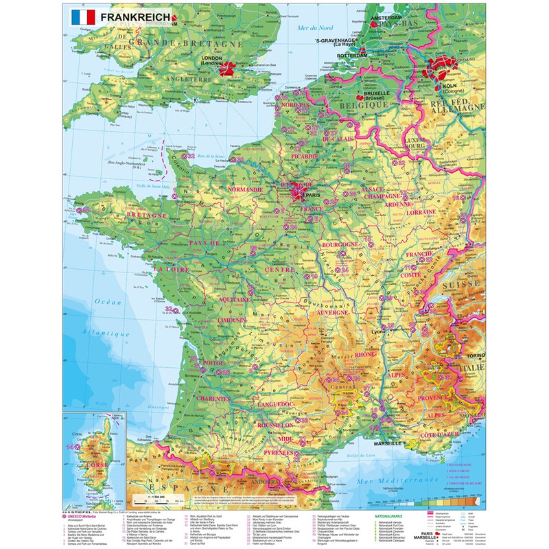 Stiefel Kaart Frankrijk, België en Nederland (Engels)