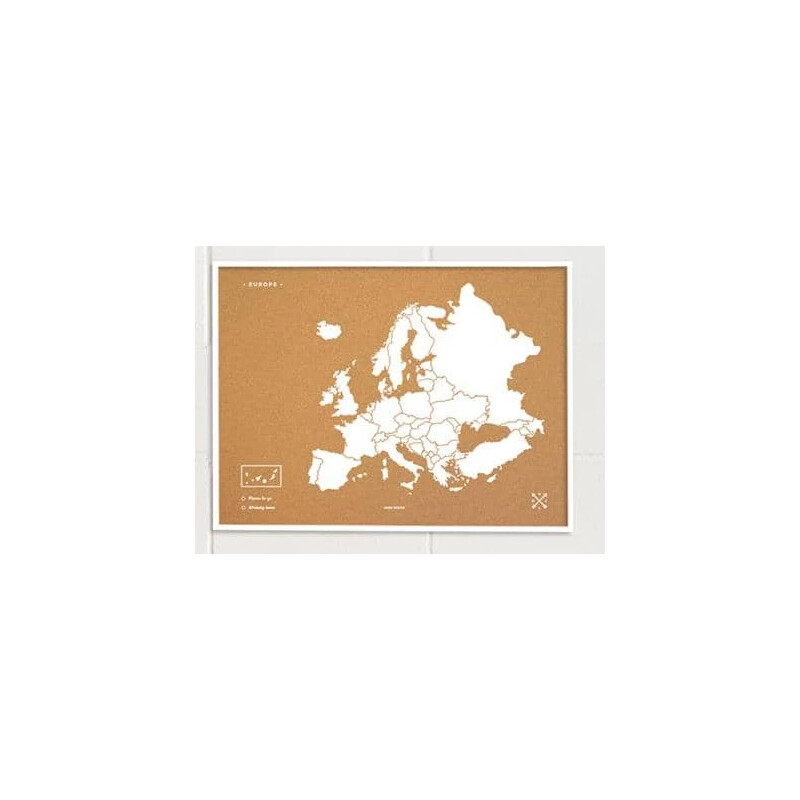 Miss Wood continentkaart Woody Map Europa weiß 90x60cm gerahmt