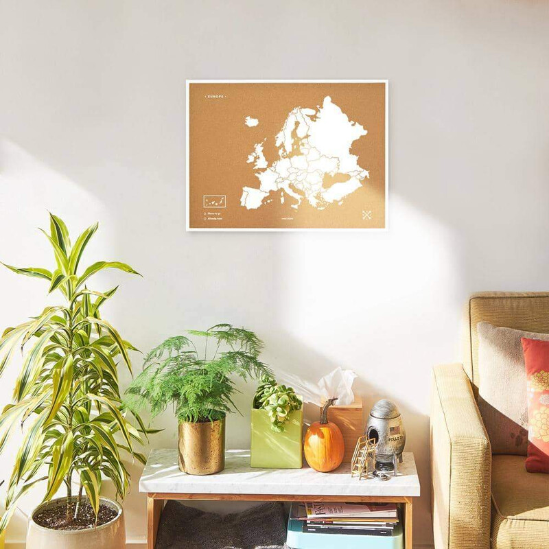 Miss Wood continentkaart Woody Kaart Europa wit 90x60cm ingelijst