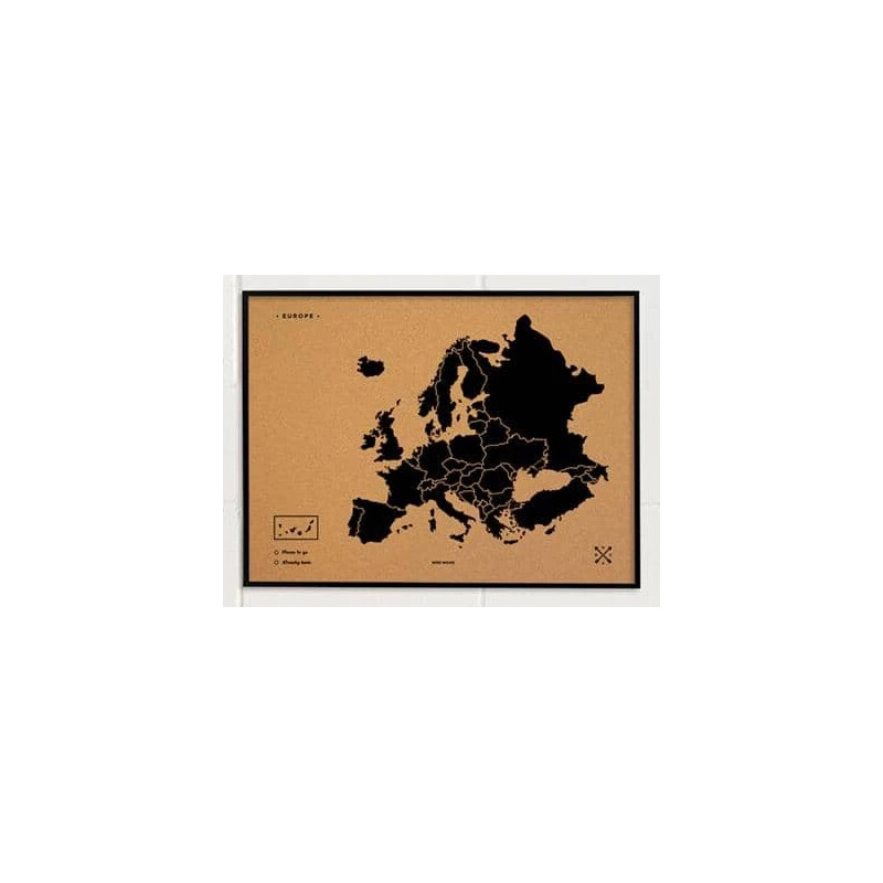 Miss Wood continentkaart Woody Kaart Europa zwart 60x45cm ingelijst