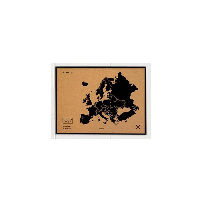 Miss Wood continentkaart Woody Map Europa schwarz 60x45cm gerahmt