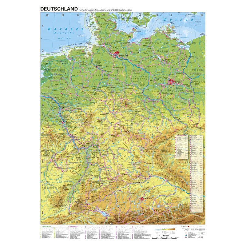 Stiefel Kaart Duitsland (Engels) langeafstandsfietsroutes (68x98)