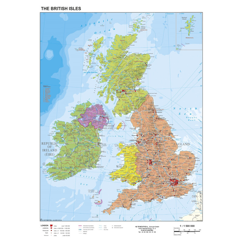 Stiefel Kaart Britse Eilanden en Ierland (Engels) politiek (68 x 98 cm)