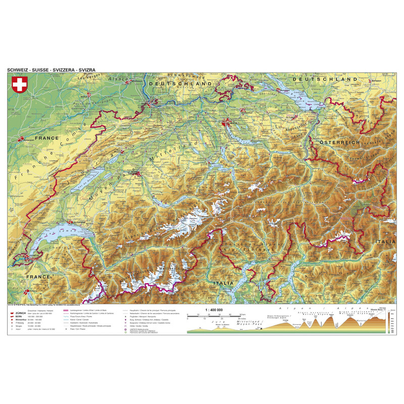 Stiefel Landkaart Zwitserland fysiek (98 x 68 cm)