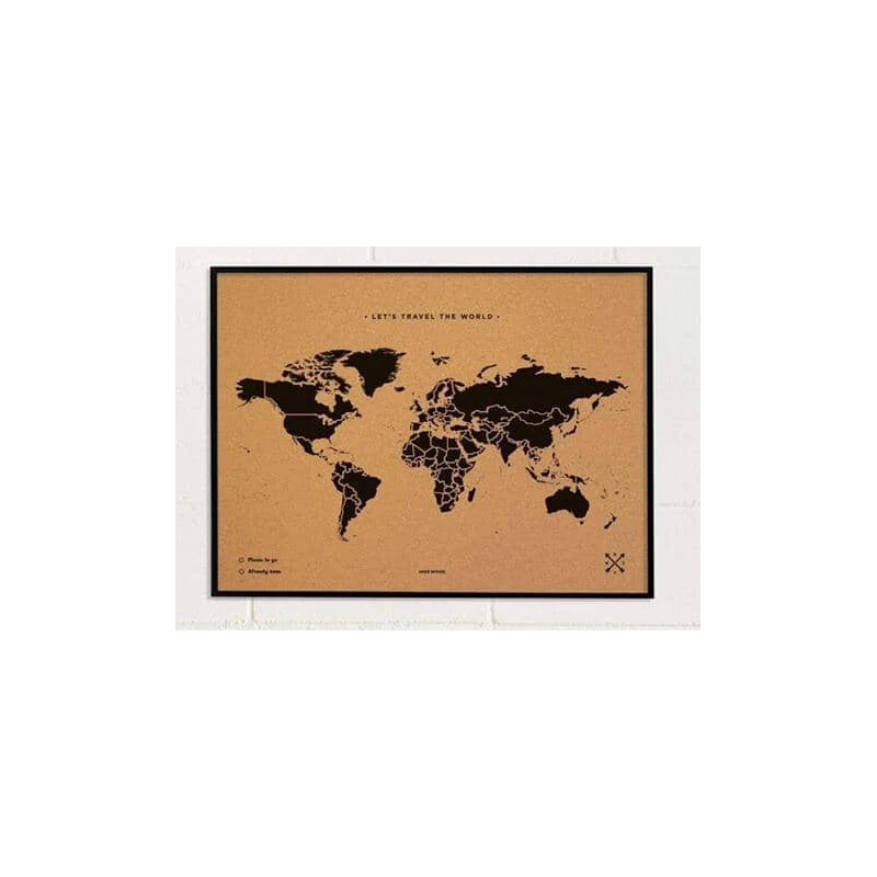 Miss Wood Wereldkaart Woody Map Natural Cork L black