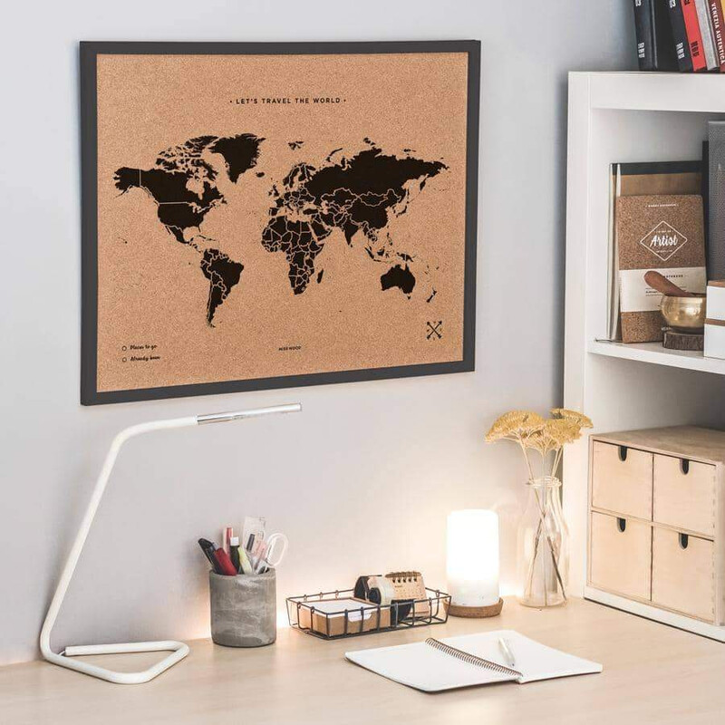 Miss Wood Wereldkaart Woody Map Natural Cork XL black