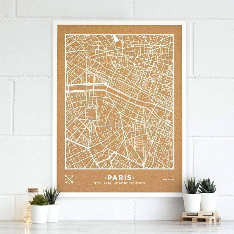 Miss Wood Regionale kaart Woody Map Natural Paris XL White