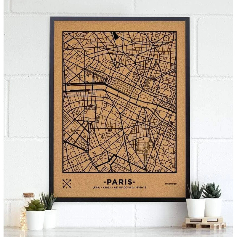Miss Wood Regionale kaart Woody Map Natural Paris XL Black